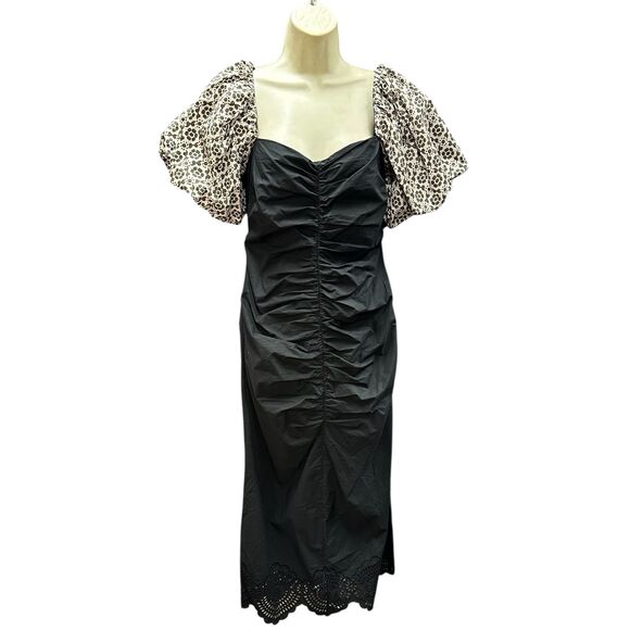 Rhode Ruched Dress with Puff Sleeves in Black NWT Size Small - Picture 1 of 3